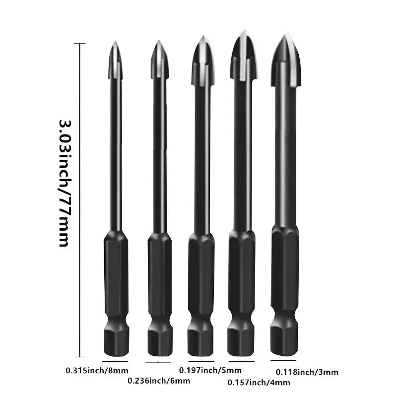 5-Piece Universal Carbide Drill Bit Set - Multi-Purpose, High-Efficiency, Rust-Resistant Bits for Power Tools - Raydexlights